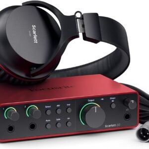 Focusrite Scarlett 2i2 Studio 4.ª gen. paquete de interfaz de audio USB pensada para los compositores, con micrófono de condensador y auriculares para grabar, retransmitir y emitir pódcast